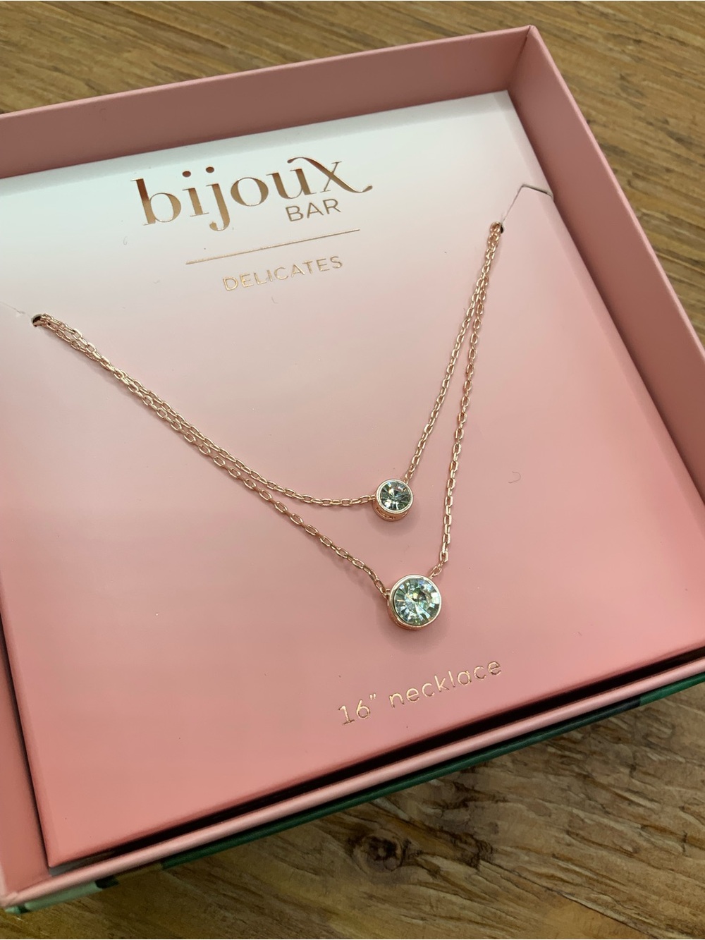 Bijoux Bar Rose Gold Double Pendant Necklace with Clear Stones